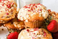 Strawberry Muffins with Crunchy Strawberry Crumble Topping