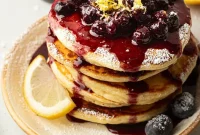 Lemon Pancakes with Blueberry Maple Syrup Recipe