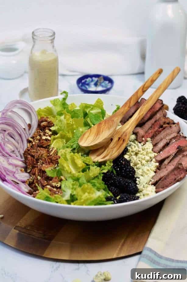 Steak Salad with Blue Cheese Vinaigrette Recipe 2 large white bowl with ingredients for steak salad