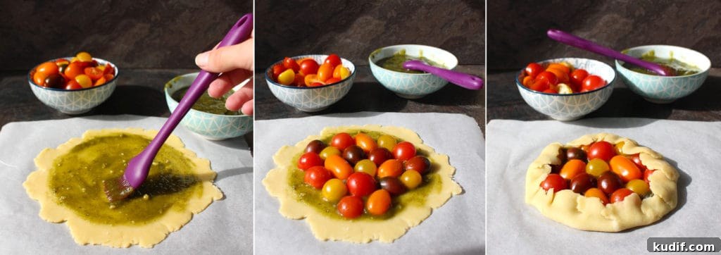 Cherry Tomato Galettes with Fresh Basil Pesto Recipe 5 Step by Step Tomato and Pesto Savory Galette