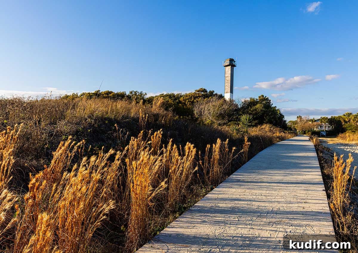 Top Beaches Near Charleston, South Carolina You Should Visit 3 The Sand Dunes of Station 18 Beach and Sullivan's Island Lighthouse, Sullivan's Island, South Carolina, USA
