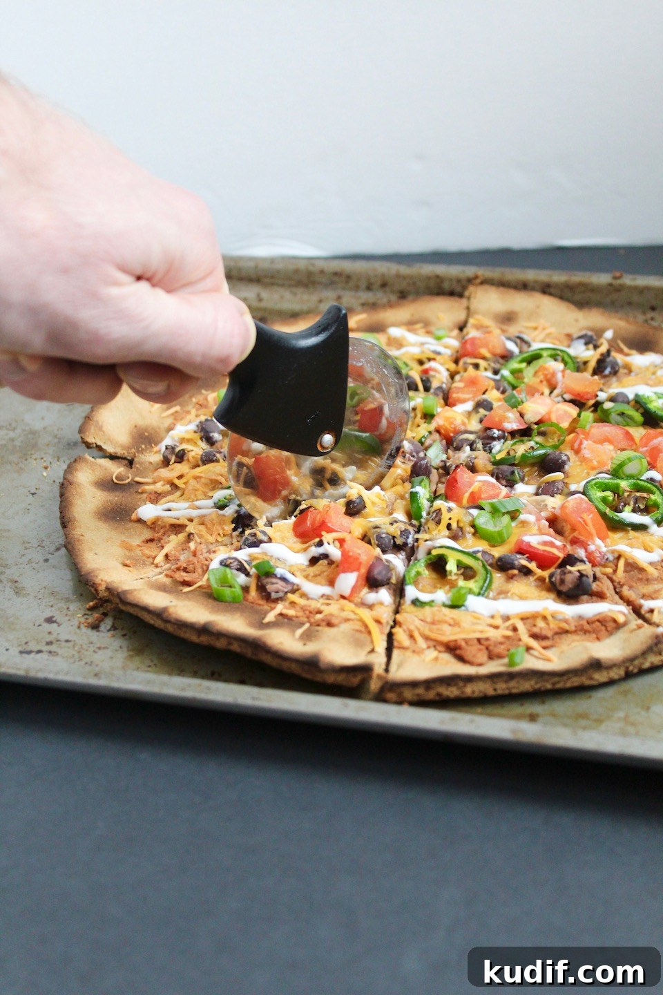 Cauliflower Crust Nacho-Style Pizza: Loaded Mexican Flavor 5 Cauliflower Crust Nacho Pizza close-up