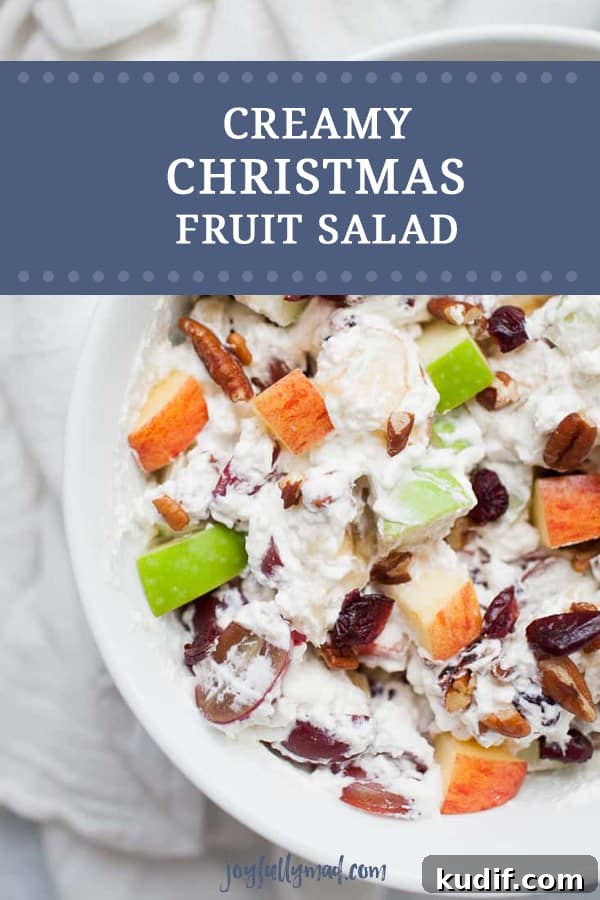 Creamy Holiday Fruit Salad with Cinnamon and Citrus 14 Creamy Christmas Fruit Salad is the perfect side dish for your holiday dinner! Your family will love this winter fruit salad with heavy whipping cream, apples, cranberries, grapes, bananas and pecans.