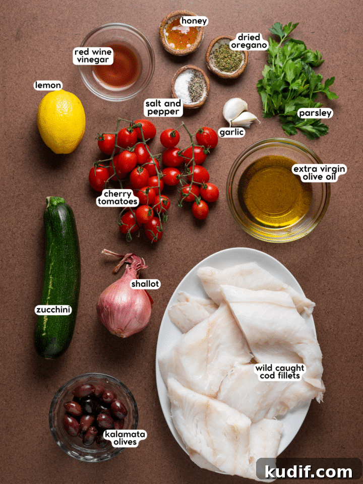 Mediterranean Sheet-Pan Baked Cod with Parsley Garlic Oil 3 picture of the ingredients needed to make the recipe
