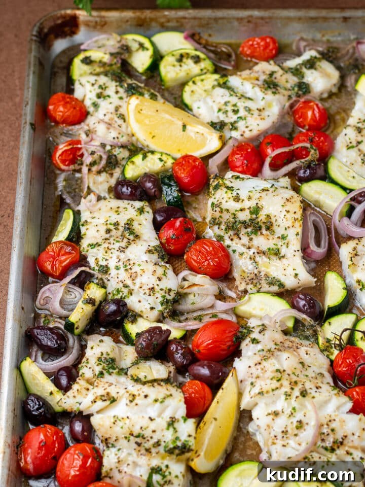 Mediterranean Sheet-Pan Baked Cod with Parsley Garlic Oil 10 baked mediterranean cod and veggies