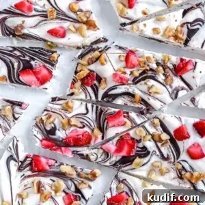 Strawberry Frozen Yogurt Bark Recipe — Quick Summer Dessert 8 low carb frozen yogurt bark with chocolate strawberries and walnuts
