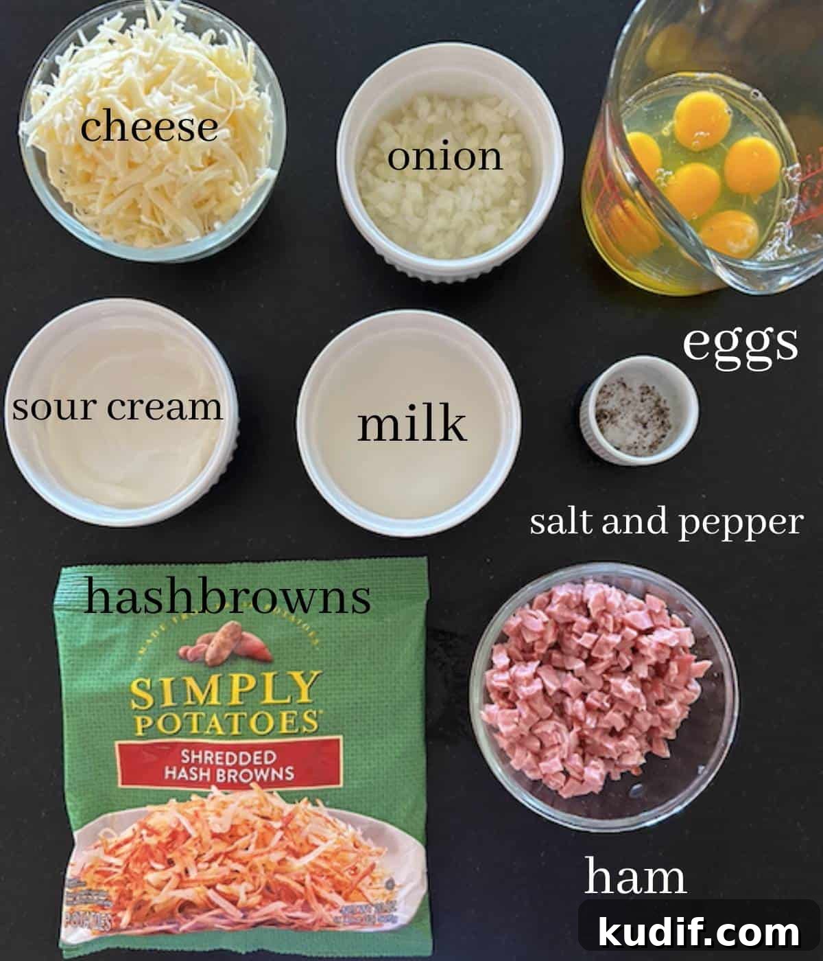 Cheesy Ham, Egg & Hashbrown Breakfast Casserole Recipe 3 Ingredients for ham and hashbrown egg bake.