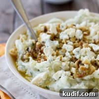Shallow bowl with Blue Cheese and Walnut Mashed Potatoes.