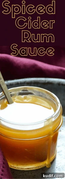 This simple caramel topping is a fall favorite! Spiced Cider Rum Sauce is thick and lightly spiced - great on ice cream or apple cakes and tarts.