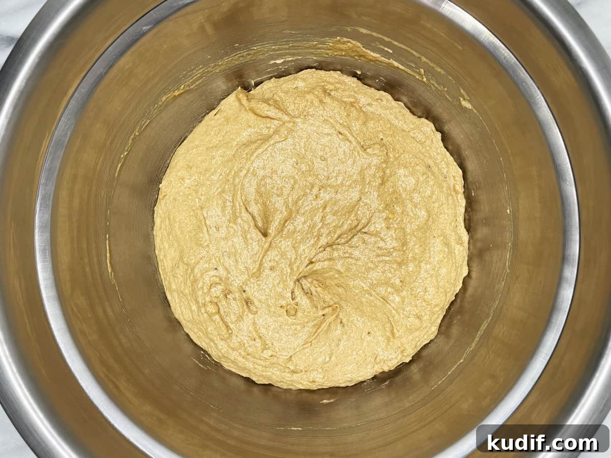 Muffin batter in a mixing bowl
