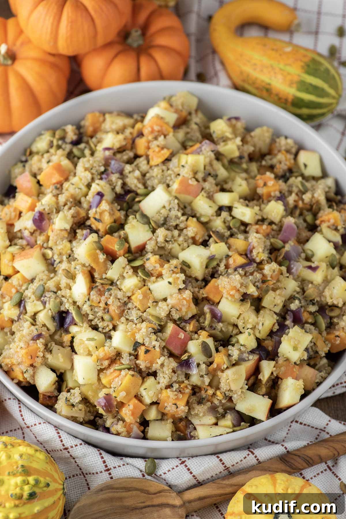Roasted Autumn Harvest Salad for Thanksgiving Dinner 3 thanksgiving salad in grey bowl