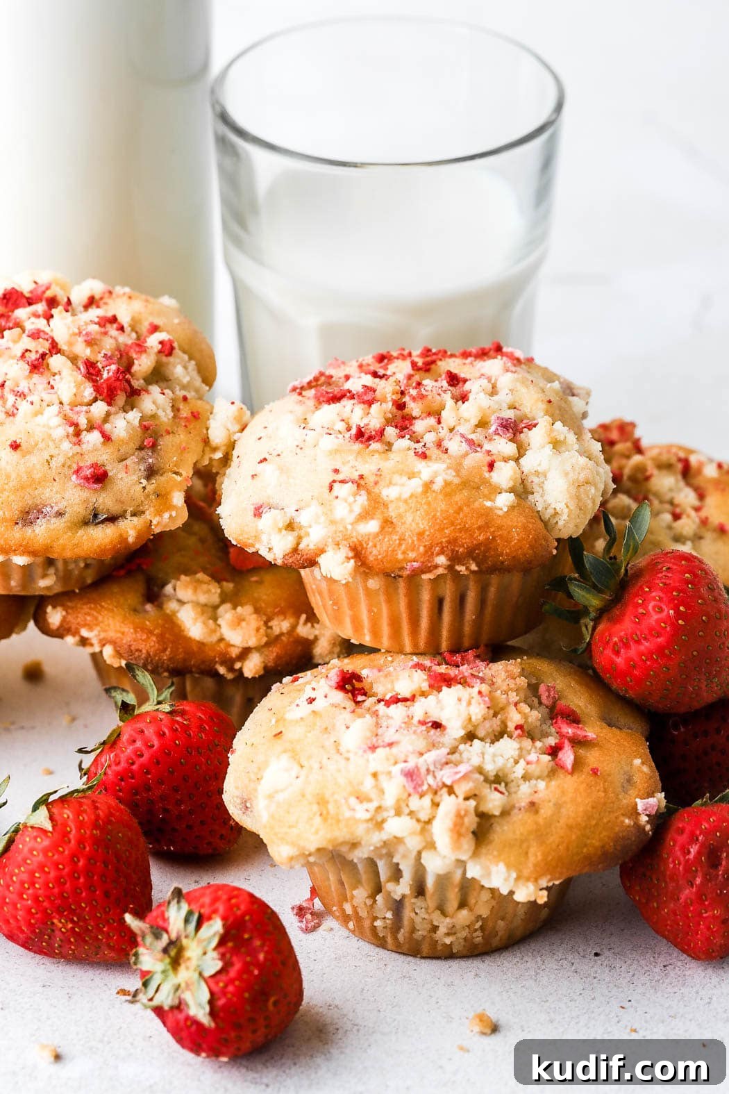 Strawberry Muffins with Crunchy Strawberry Crumble Topping 15 strawberry muffins with strawberry crumble topping