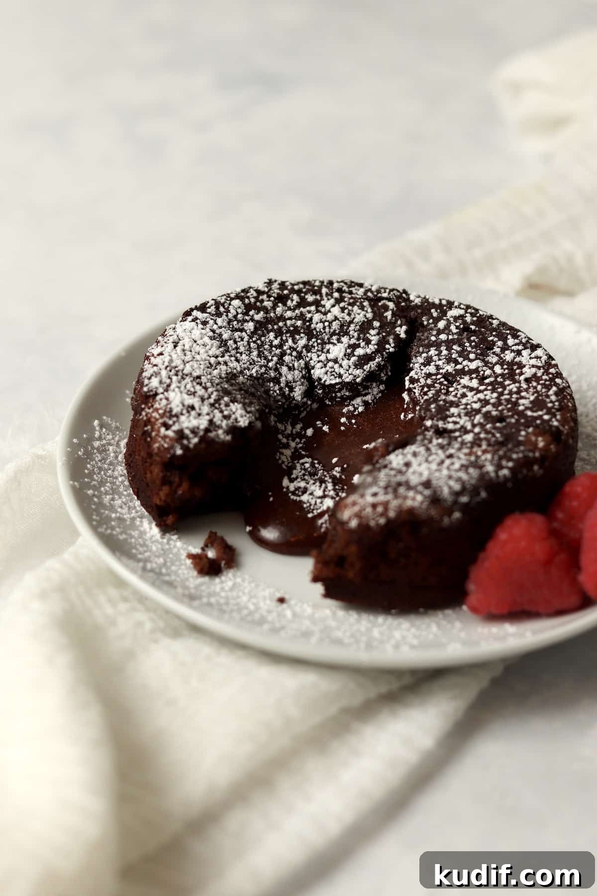 Single Serve Chocolate Lava Cake with molten center baked in the air fryer or oven.