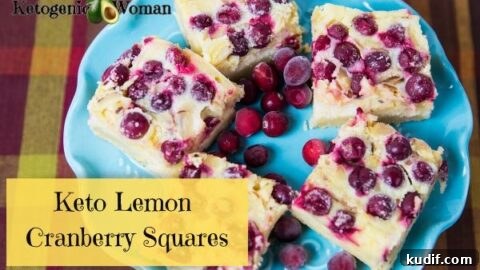 keto lemon cranberry bars on blue plate