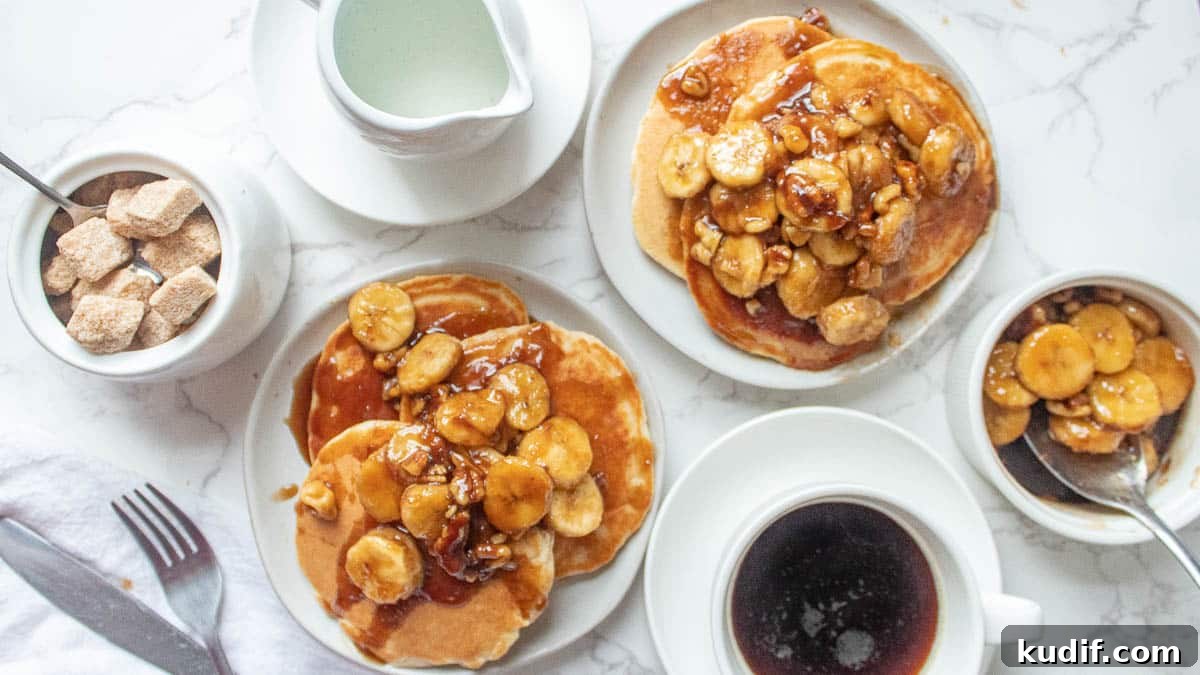 Bananas Foster Pancakes with Rum-Butter Sauce Recipe 8 banana foster pancakes from above