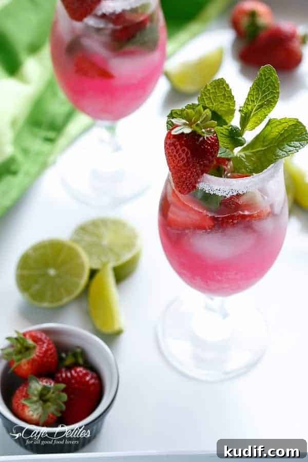 Strawberry Coconut Mojito Recipe – Refreshing Summer Cocktail 10 Strawberry Coconut Mojitos in a glass