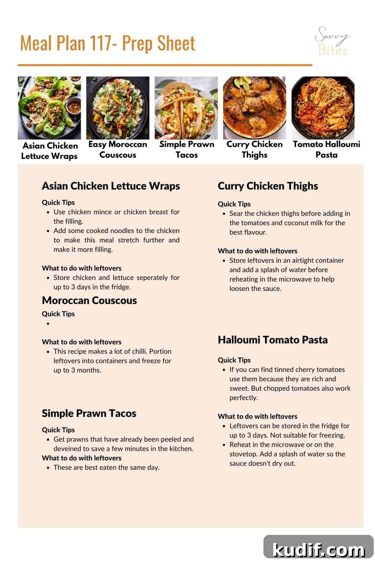 Budget meal plan prep sheet.