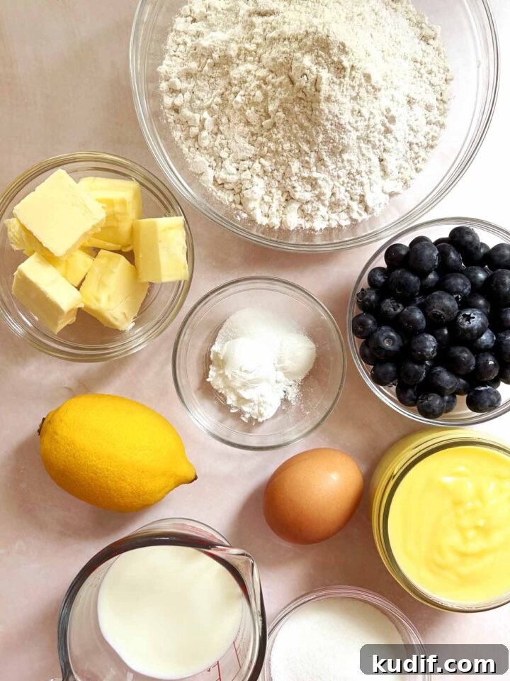 Lemon Blueberry Scones with Sweet Glaze Recipe 4 lemon blueberry scones ingredients