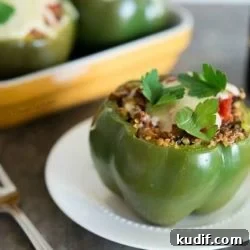Quinoa and Eggplant Stuffed Green Peppers