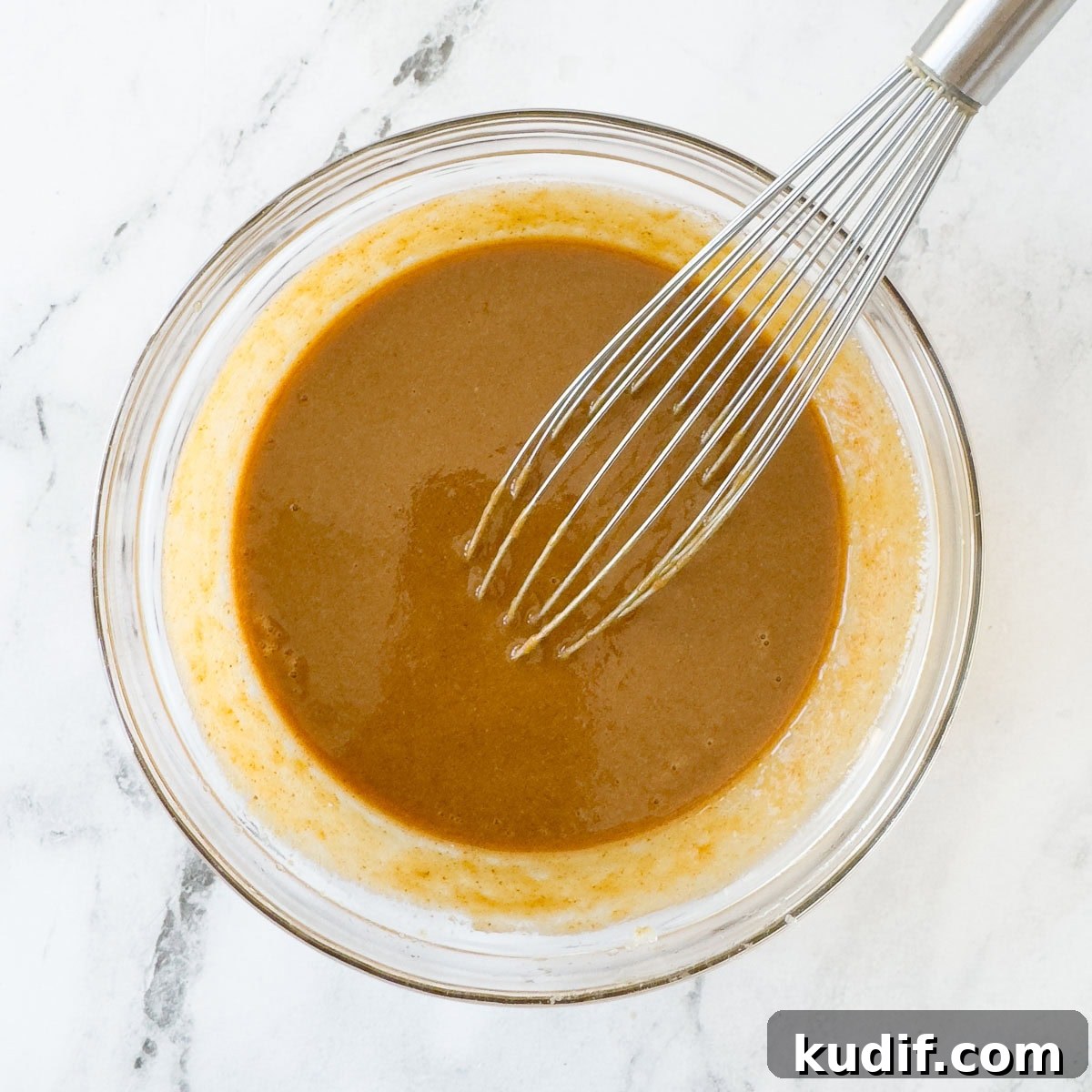 Asian Almond Butter Dipping Sauce (No-Cook) 5 Golden brown, creamy almond butter dipping sauce blended smooth with a whisk and ready to use.