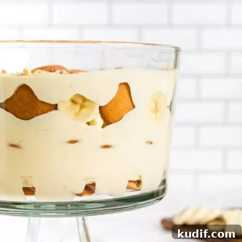 Irresistible Banana Dessert Recipes You’ll Love 7 Close up image of banana pudding in a trifle dish
