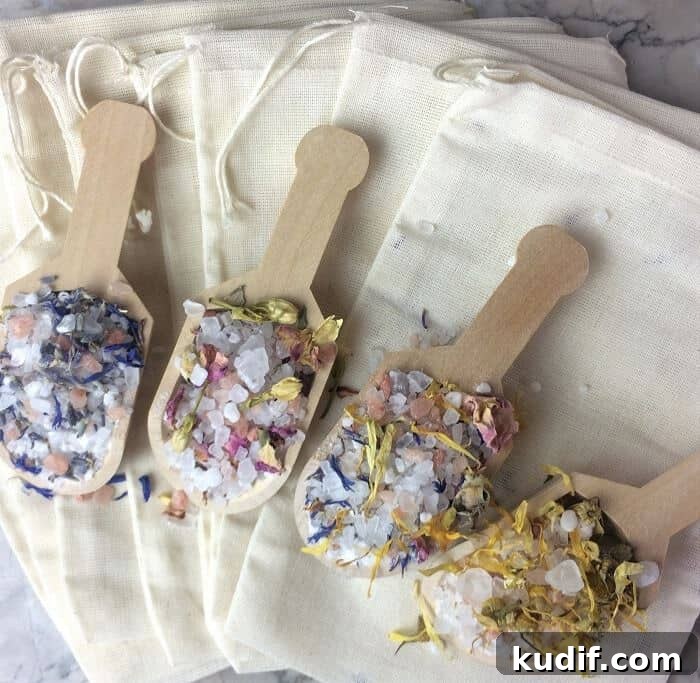 Make-Your-Own Floral Bath Salts: DIY Recipe & Scent Ideas 7 Floral bath salts ready to gift.