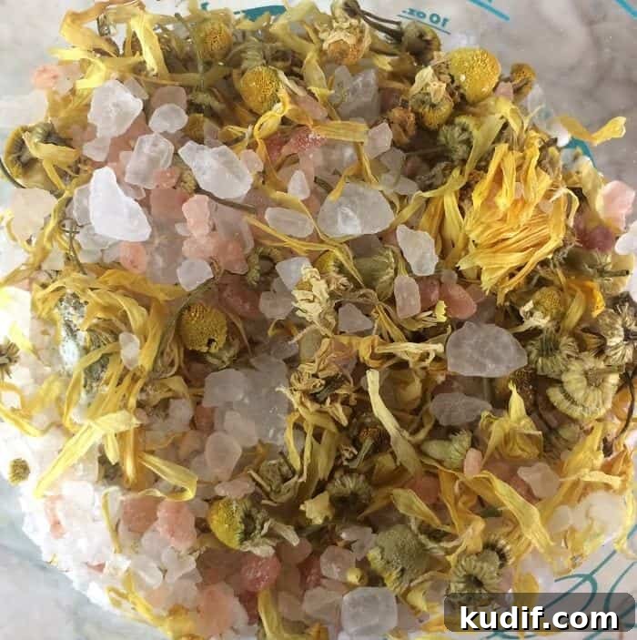 Make-Your-Own Floral Bath Salts: DIY Recipe & Scent Ideas 5 Mixing salts for floral bath salts.