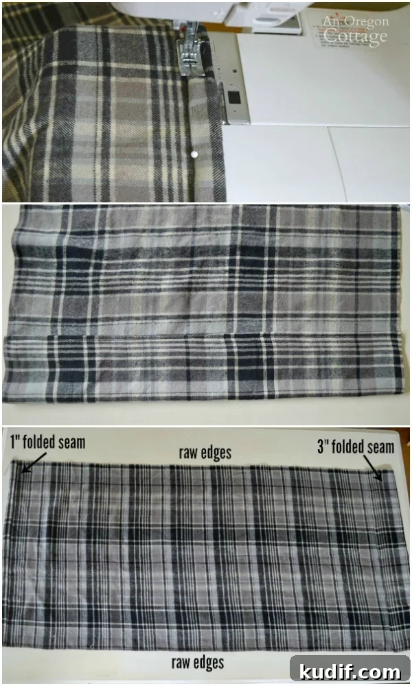 Easy Plaid Envelope Pillow steps 1 to 3