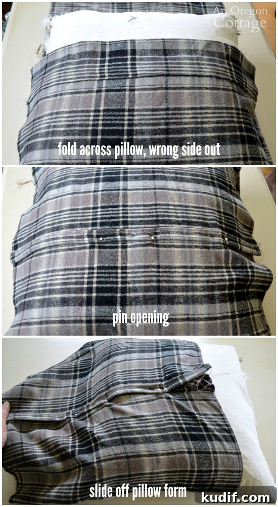 Easy Plaid Envelope Pillow steps 4-6