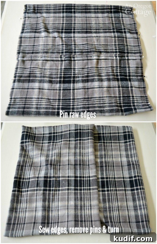 Easy Plaid Envelope Pillow steps 7-8