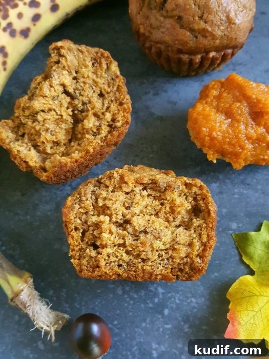 Healthy Pumpkin Banana Muffins – A pumpkin banana mash up! Delicious vegan pumpkin banana muffins that are so soft, moist, and perfectly spiced. Great for a clean-eating fall breakfast or snack.