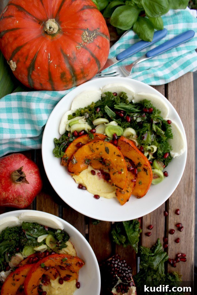 Creamy Polenta with Roasted Pumpkin and Garlicky Kale 3 Polenta with Pumpkin on a Plate