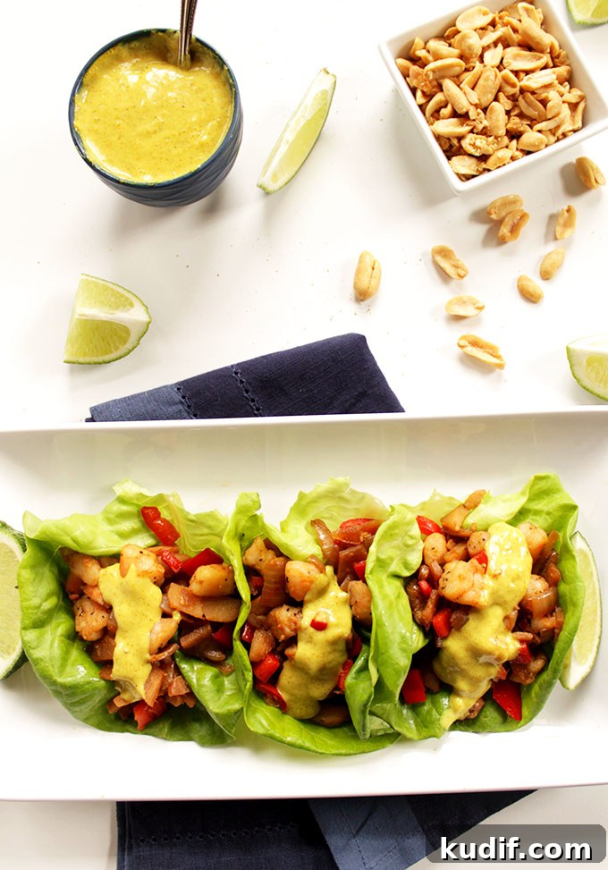 Coconut Curry Shrimp Lettuce Wraps with Zesty Lime Sauce 6 Shrimp Lettuce Wraps with Coconut curry Sauce. Simple. Easy. #glutenfree