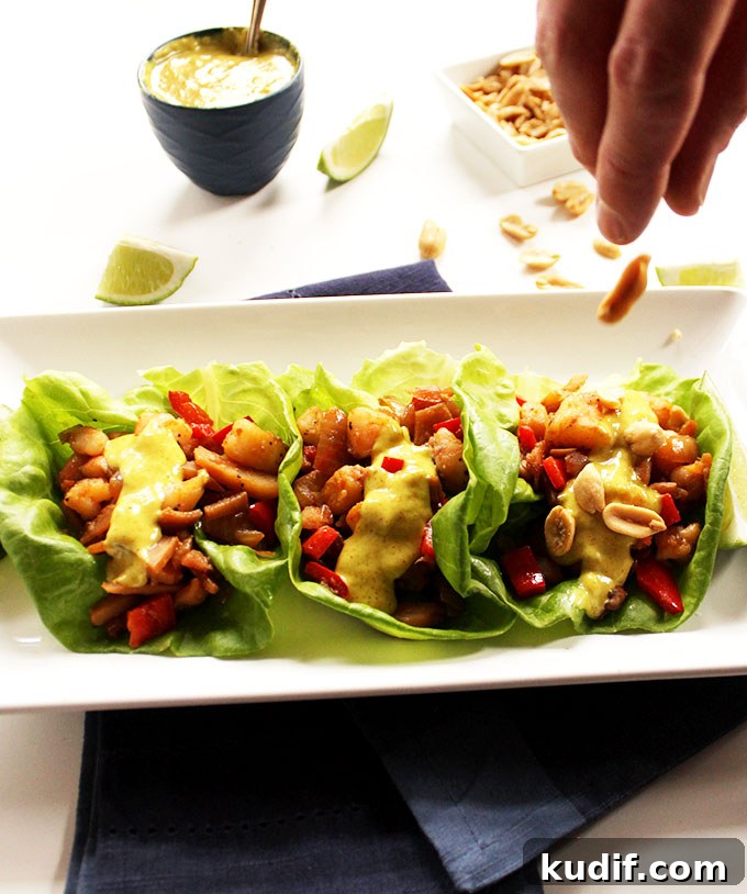 Coconut Curry Shrimp Lettuce Wraps with Zesty Lime Sauce 7 Shrimp Lettuce Wraps with Coconut Curry Sauce. A quick, easy meal that is healthy and delicious. #glutenfree