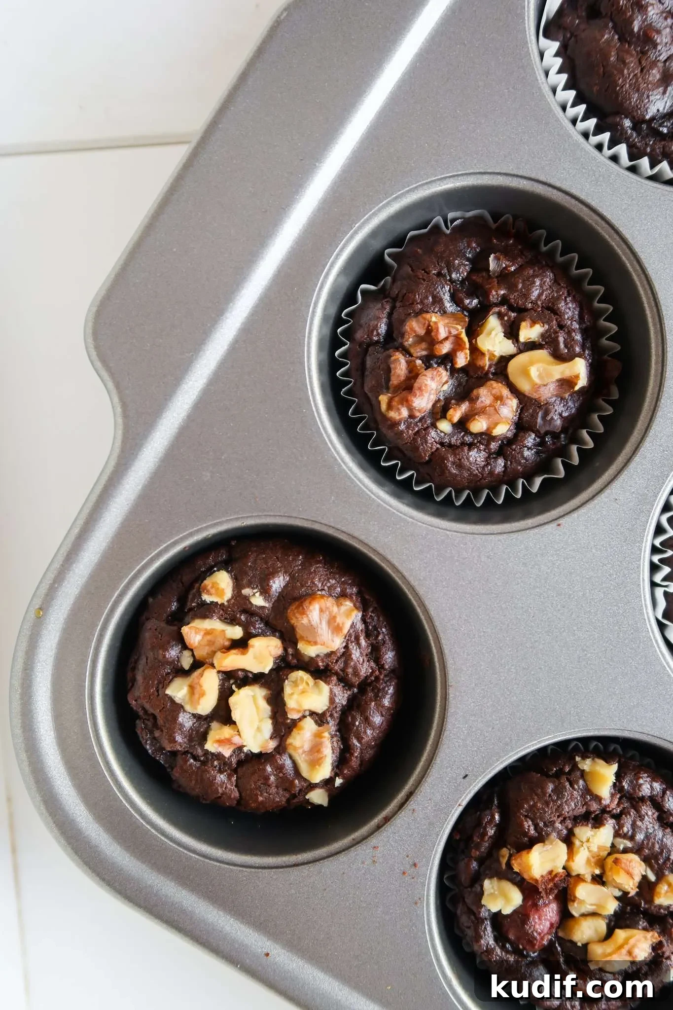 Oatmeal Chocolate Muffins with Gooey Chocolate Chips 6 Healthy and easy oatmeal chocolate muffins recipe! These flourless vegan oat brownie muffins are fudgy, chocolatey and the perfect healthier dessert idea!