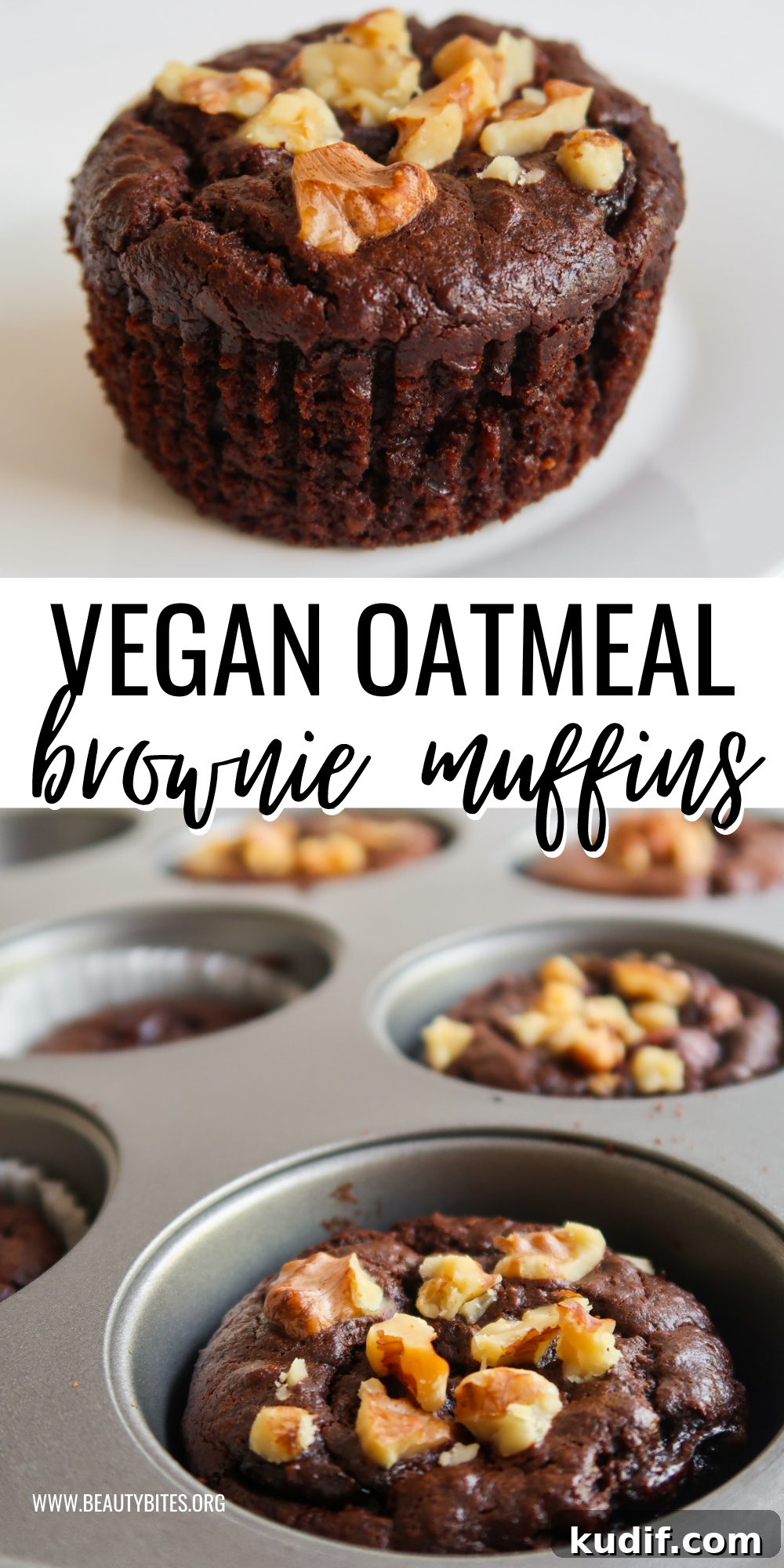 Oatmeal Chocolate Muffins with Gooey Chocolate Chips 7 Healthy and easy oatmeal chocolate muffins recipe! These flourless vegan brownie muffins are fudgy, chocolatey and the perfect healthier dessert idea!