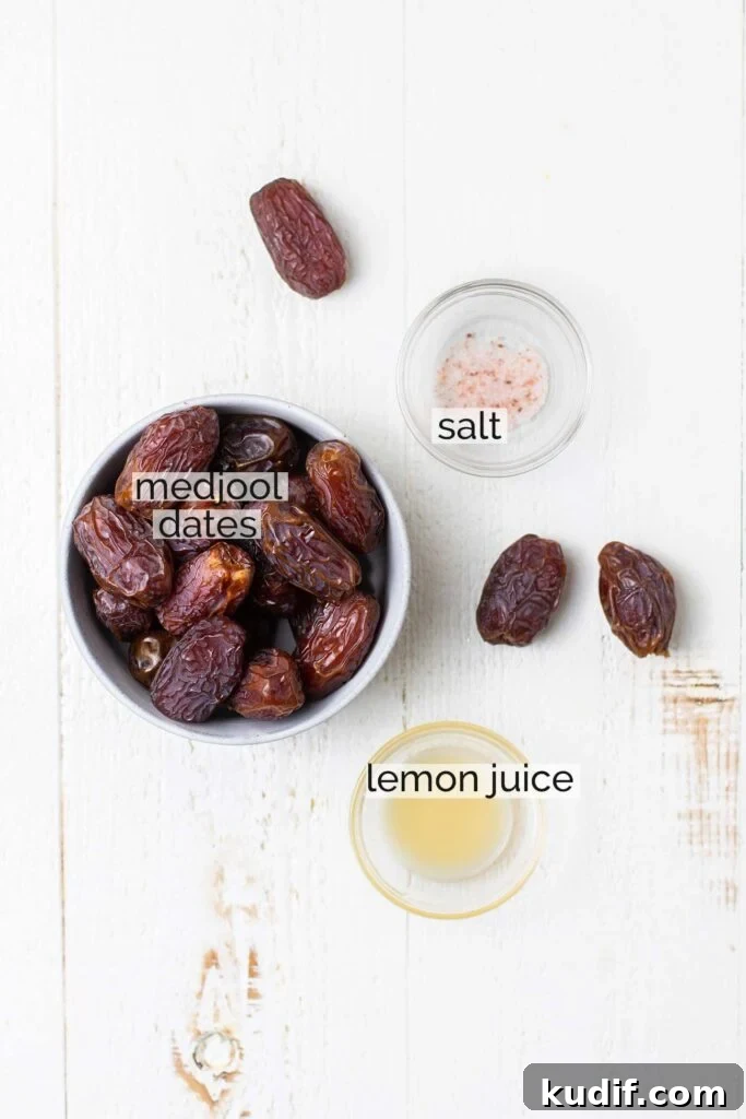 Sugar-Free Gluten-Free Date Bars: Soft Chewy Snack Recipe 5 The ingredients for the date caramel layer.