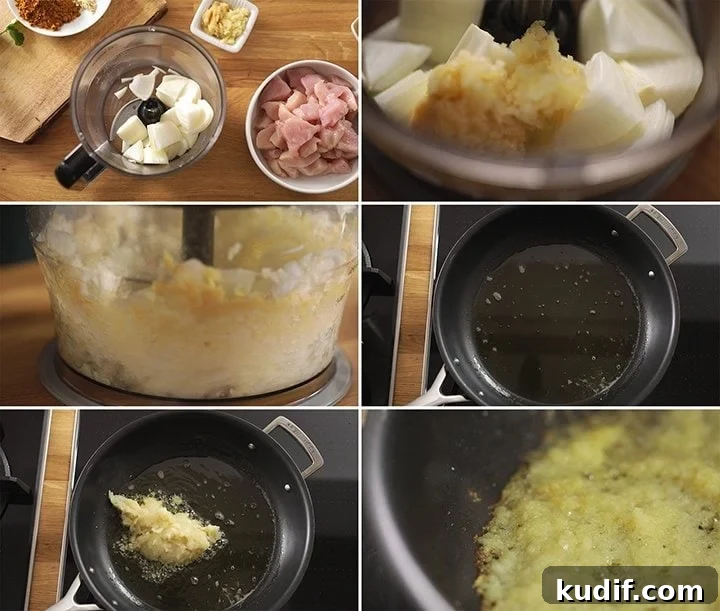 Authentic Chicken Madras Curry Recipe for Bold Flavor 5 6 image collage showing how to prep the onion paste for chicken madras