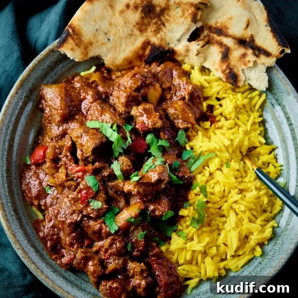 Authentic Chicken Madras Curry Recipe for Bold Flavor 9 A square, overhead image of lamb rogan josh