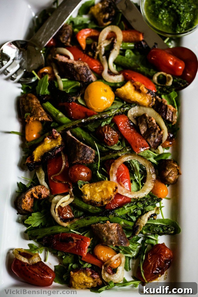 Grilled Vegetable & Chorizo Salad with Chimichurri
