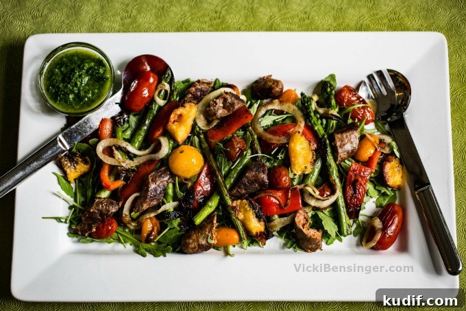 Grilled Vegetable & Chorizo Salad with Chimichurri