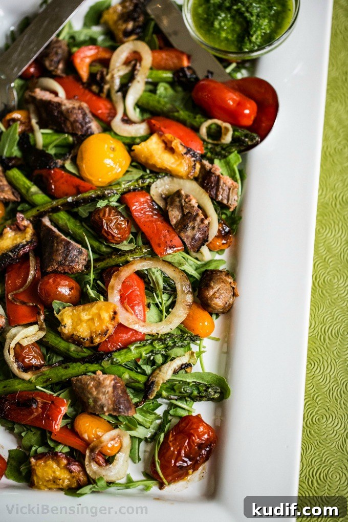 Grilled Vegetable & Chorizo Salad with Chimichurri