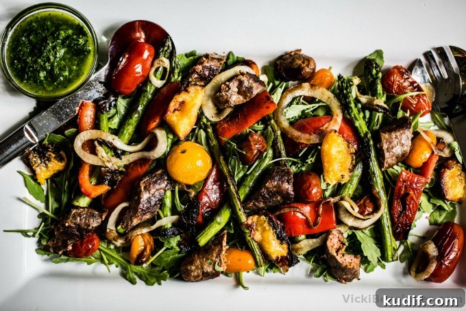 Grilled Vegetable & Chorizo Salad with Chimichurri 
