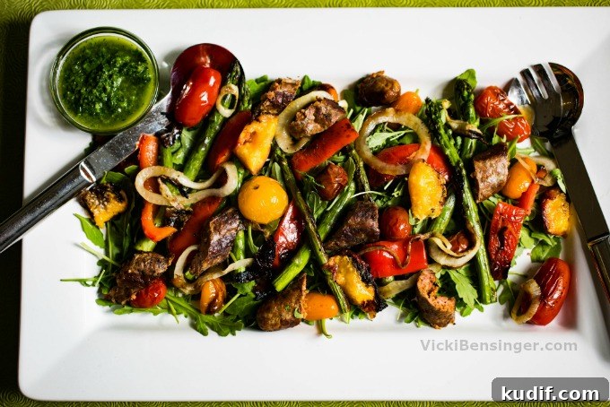 Grilled Vegetable & Chorizo Salad with Chimichurri