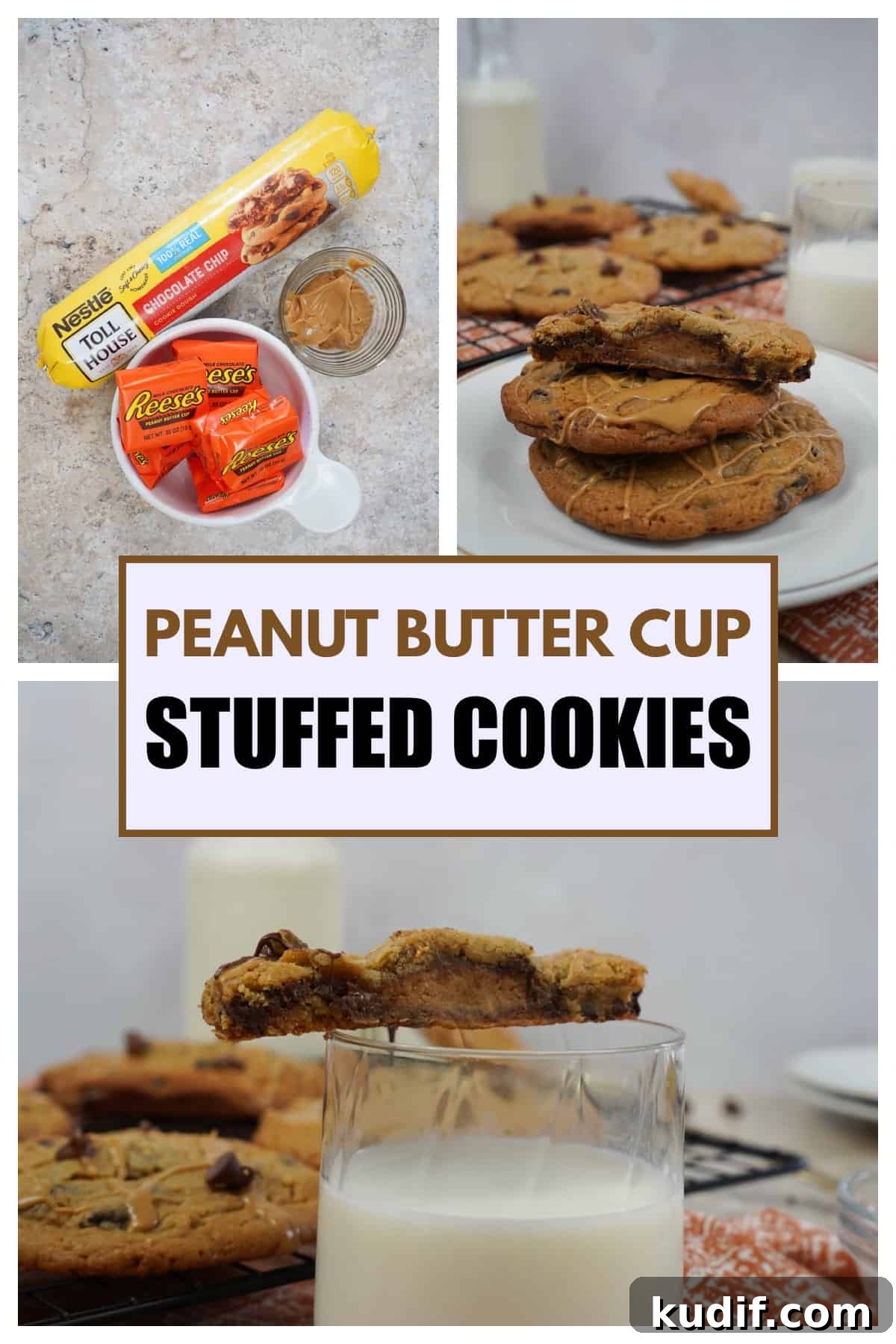 Peanut Butter Cup Stuffed Cookies Recipe for Decadent Treats 8 PB cup stuffed cookies pin