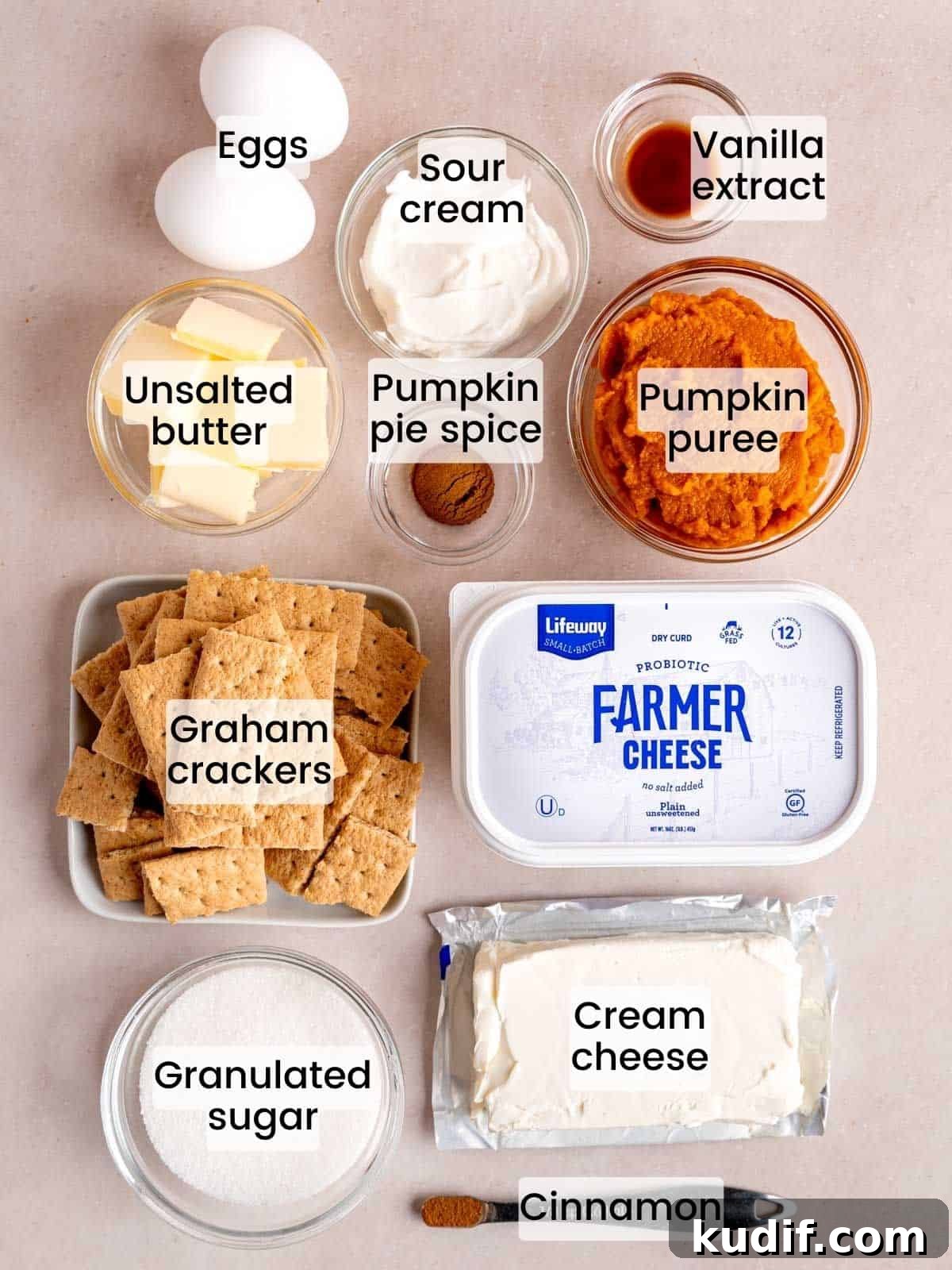 Pumpkin Cheesecake Bars Recipe for Fall Dessert Lovers 3 Ingredients needed to make pumpkin pie cheesecake bars.