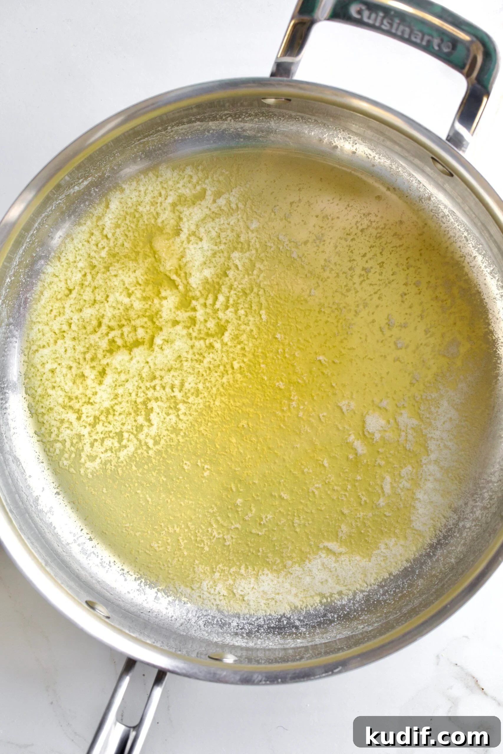 Creamy Lemon Butter Pasta Recipe (Pasta al Limone) 8 Melting the butter in the pan to make a lemon butter sauce for pasta.
