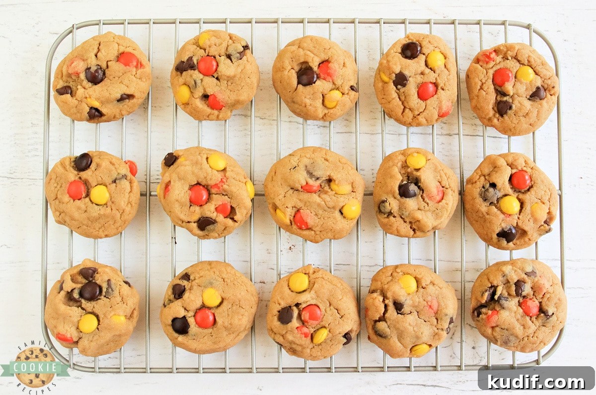 Reese's peanut butter cookies on a wire cooling rack.