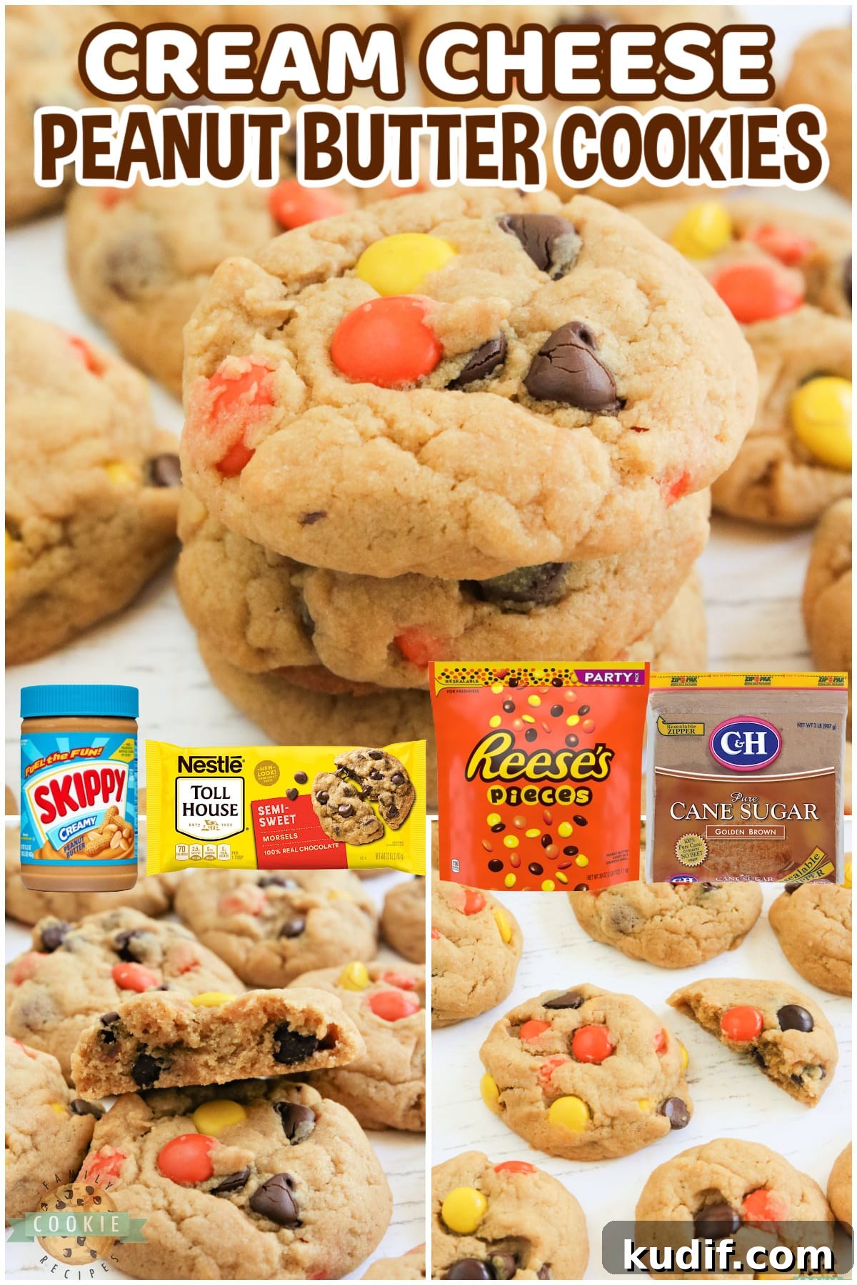 Cream Cheese Peanut Butter Cookies are soft, chewy and packed with peanut butter! Made with Reese's pieces, these peanut butter cookies turn out perfectly every time.