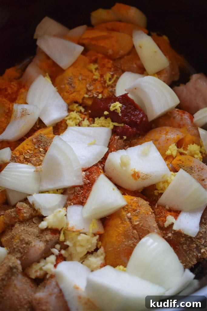 stirring curry in slow cooker